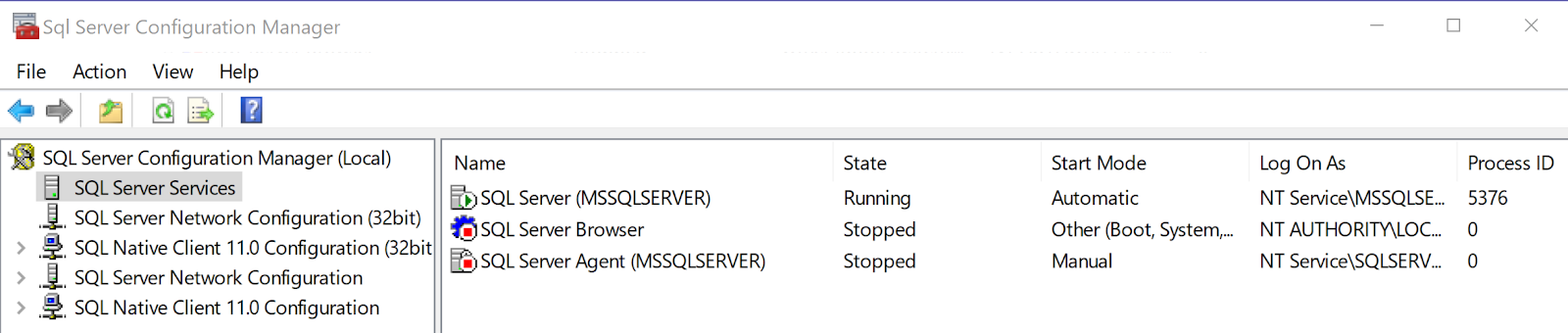 Sql server native. Bit sql. server hw config l. fosql.