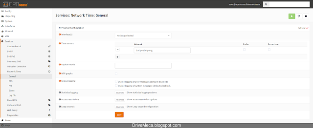 Menu General de NTP en OPNsense Menu General de NTP en OPNsense