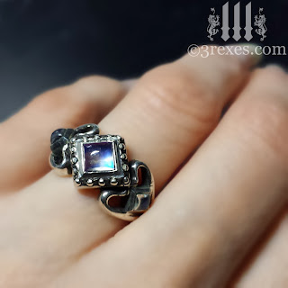 silver gothic engagement ring with moonstones