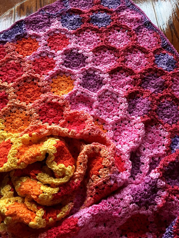 Cozy Flowers Blanket FREE crochet pattern by Cypress Textiles