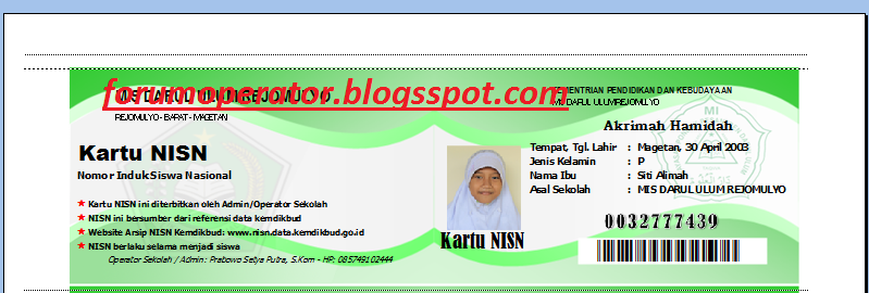 Download Aplikasi Cetak Kartu NISN Dengan Excel Sangat