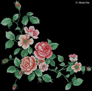 Rose Branch, floral, oriental, cross-stitch, back stitch, cross-stitch scheme, free pattern, x-stitchmagic.blogspot.it, вышивка крестиком, бесплатная схема, punto croce, schemi punto croce gratis, DMC, blocks, symbols
