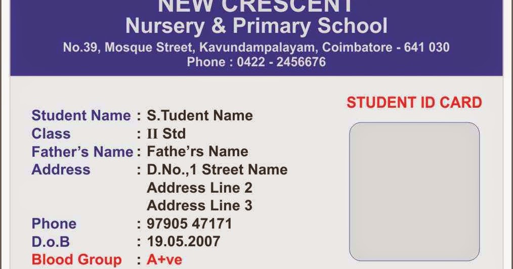 ID Card Coimbatore Ph 97905 47171 Elementary School Student ID
