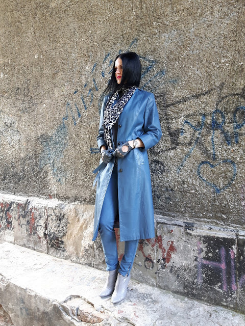 leather coat outfit blue leather coat outfit
