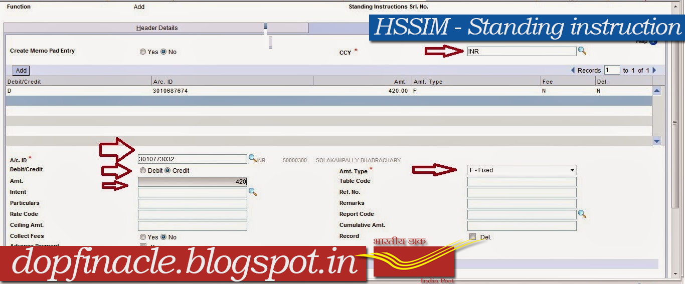 Standing Instruction for RD Accounts in DOP Finacle