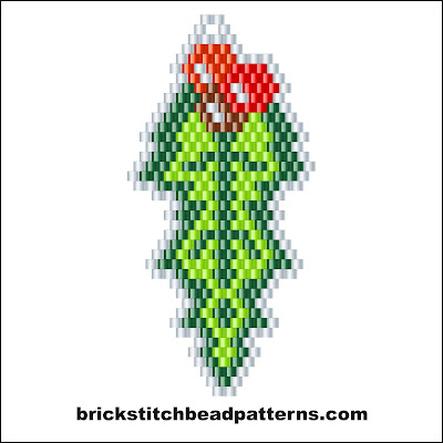 Click for a larger image of the Holly Leaf with Berries brick stitch bead pattern color chart.