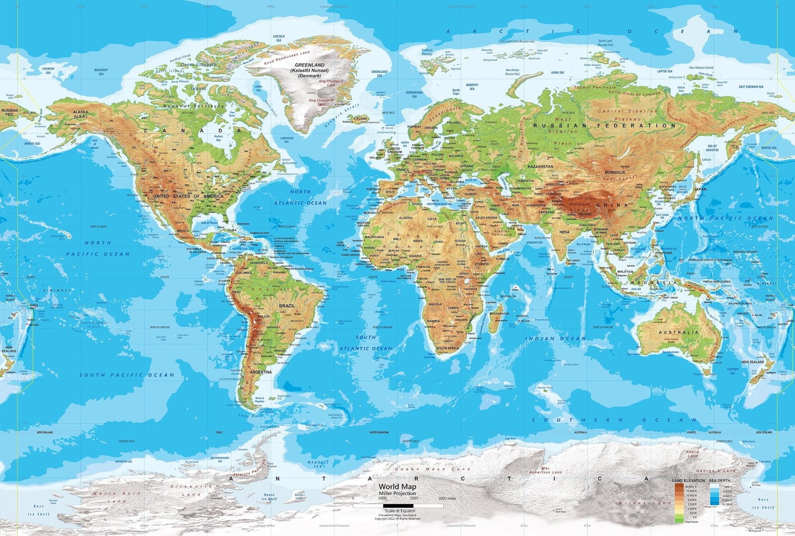 Physical Map Of World World Physical Map Printable