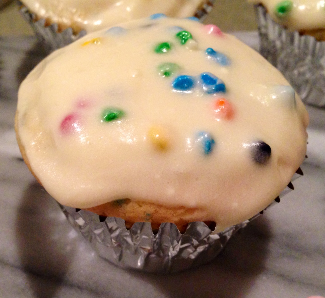 Bad Day Baking Vanilla Bean Sprinkle Cupcakes with Candy Chip Frosting