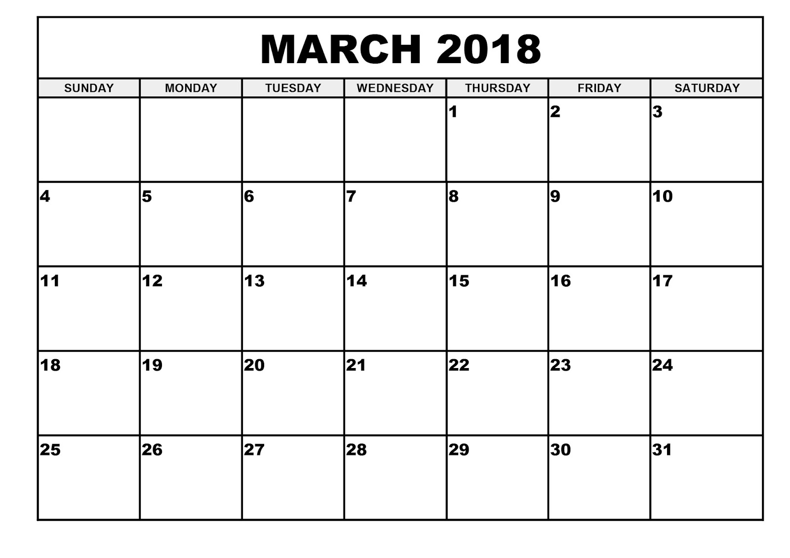 March 2018 Calendar To Print