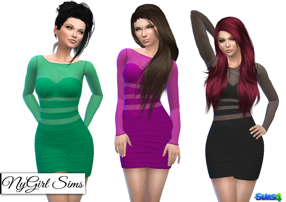Nygirl Sims 4 Sheer Sleeved Cutout Mini Dress