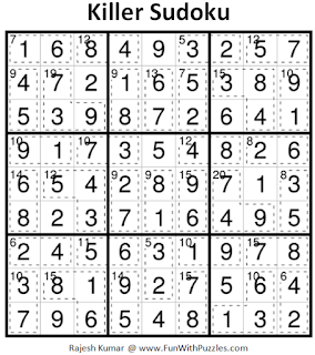 Killer Sudoku  (Fun With Sudoku #226) Puzzle Answer