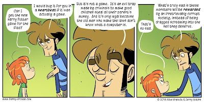 Penny Arcade comic showing a father explaining why he wouldn't let his daughter play a specific game.