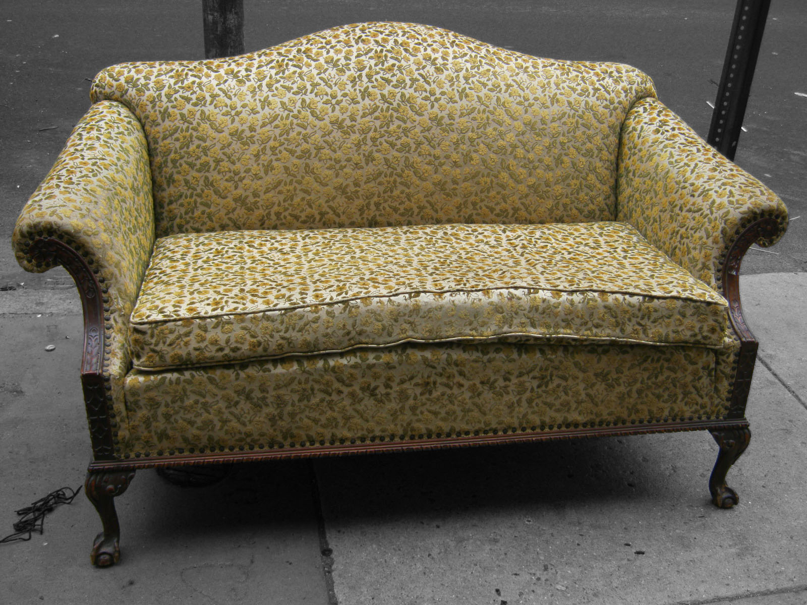 Uhuru Furniture & Collectibles Wood Trimmed Vintage Settee SOLD