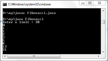 Java program for fibonacci numbers