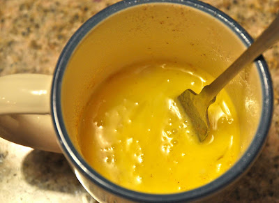 Microwave scrambled eggs: Mixed in a mug
