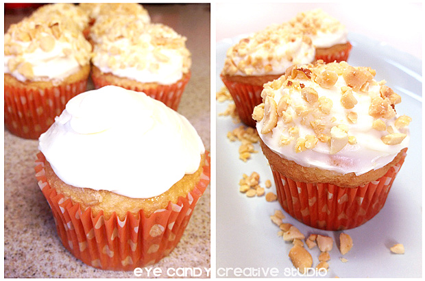 caramel apple cupcakes with icing & nuts, fall baking, fall desserts