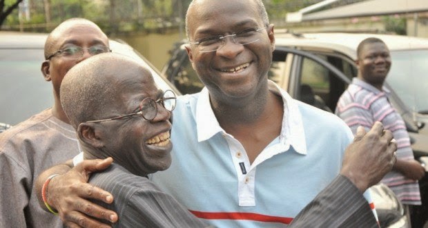 Bola Tunubu and Gov Babatunde Fashola celebrating Aregbesola's victory 