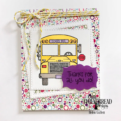 Our Daily Bread Designs Stamp Set: School Bus Driver, Custom Dies: Mini Label, Double Stitched Squares, Paper Collections: Beautiful Boho, Boho Bolds