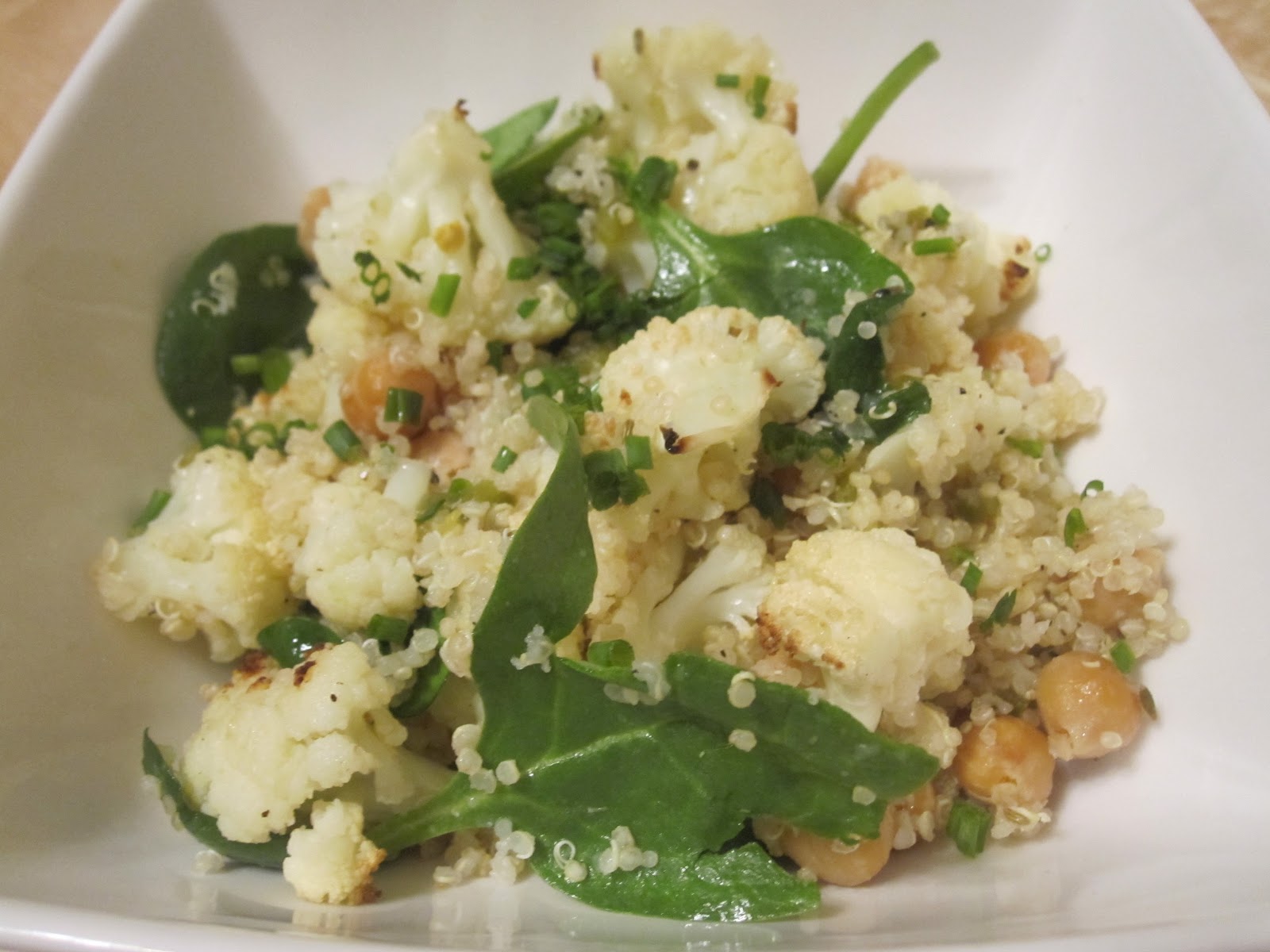 Roasted Cauliflower Chickpea + Quinoa Salad with Jalapeno Lime Dressing