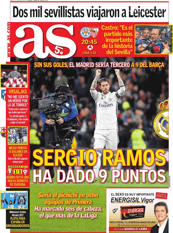 Real Madrid, AS: "Sergio Ramos ha dado 9 puntos"