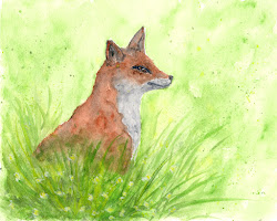 watercolor fox painting meadow animal grass animals autumn drawing 10x8