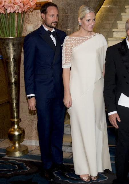 King Harald and Queen Sonja of Norway, Crown Prince Haakon and Crown Princess Mette-Marit of Norway attended the banquet in honour of the 2015 Nobel Peace Prize Laureates at the Grand Hotel