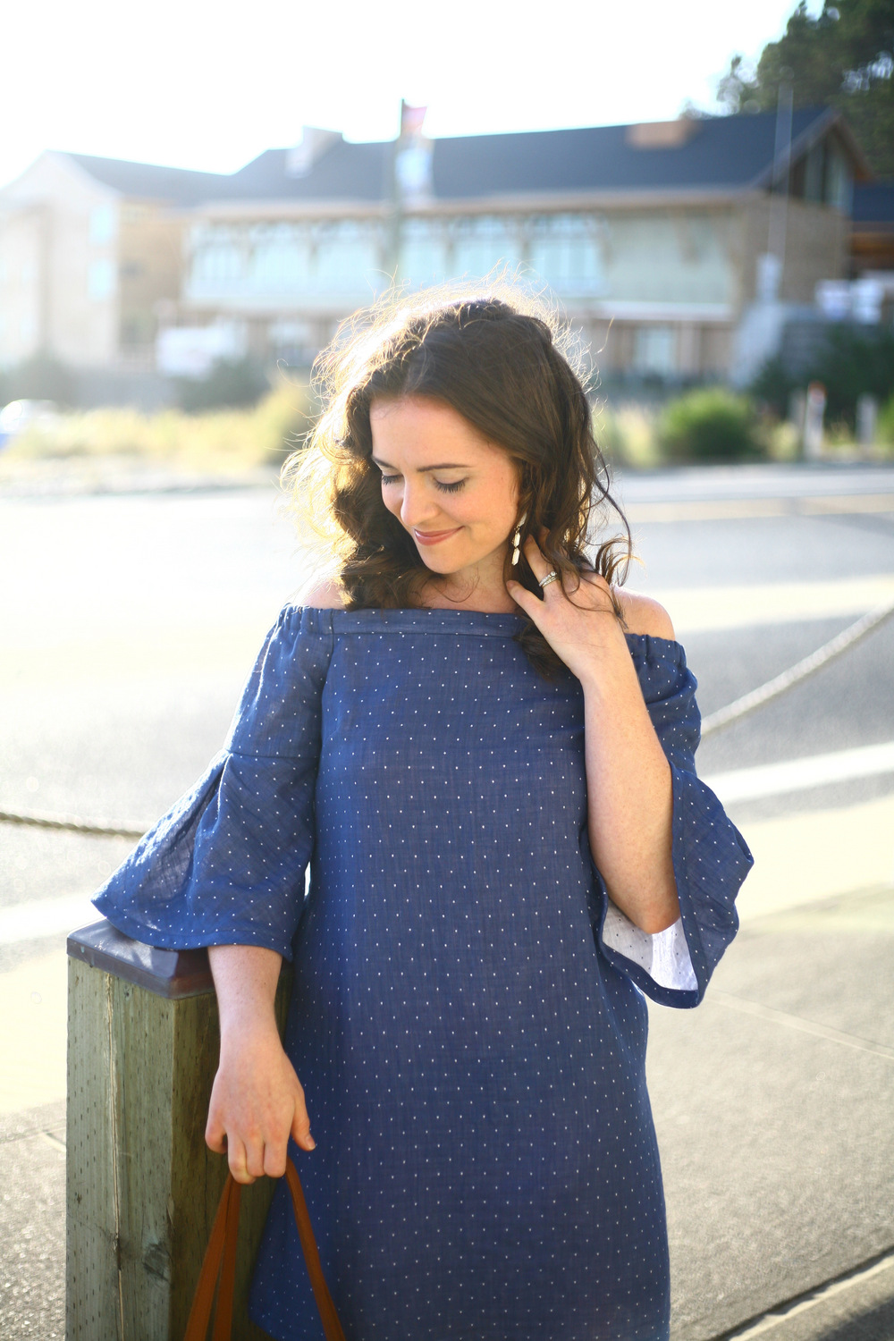 New fave off-the-shoulder dress pattern + bias pleated bell sleeve ...