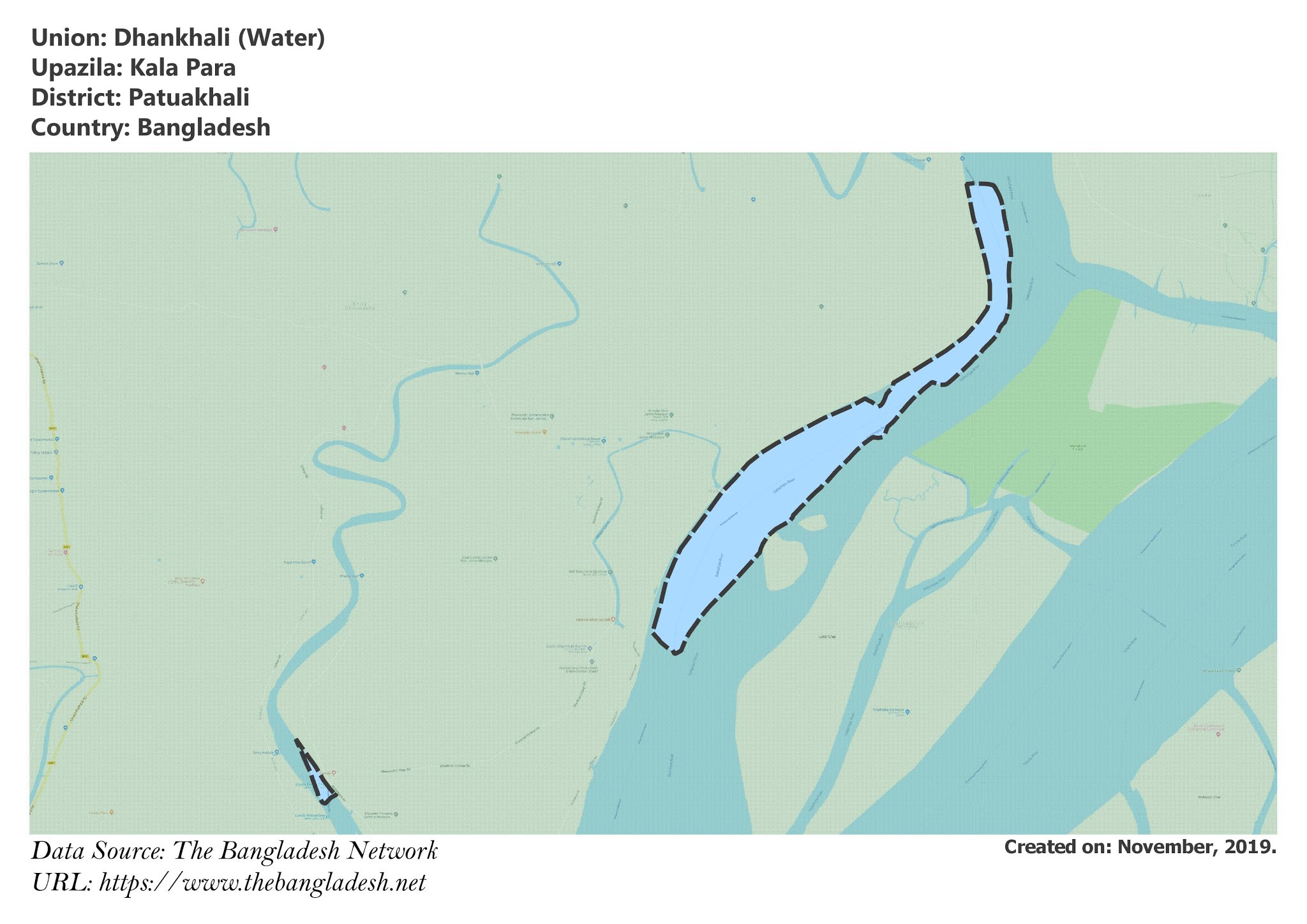 Map of Dhankhali of Patuakhali, Bangladesh.
