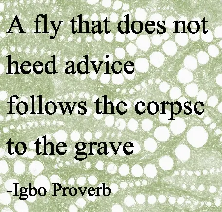 A fly that does not heed advice follows the corpse to the grave  - Igbo Proverb