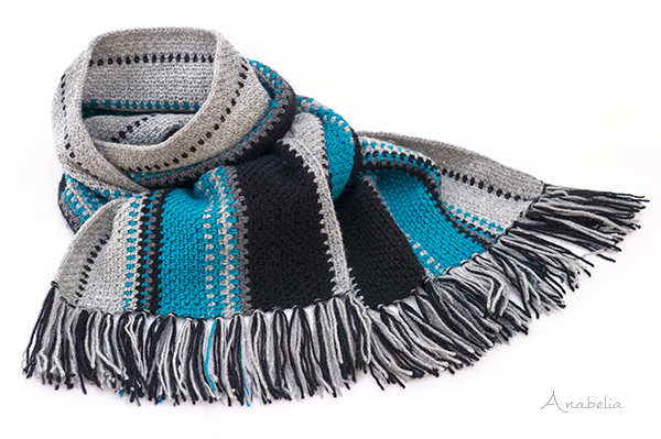 Moss Stitch crochet scarf for men by Anabelia Craft Design
