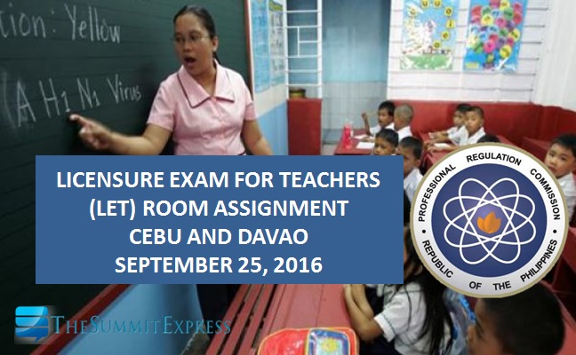 PRC Cebu, Davao Room Assignment for September 2016 LET