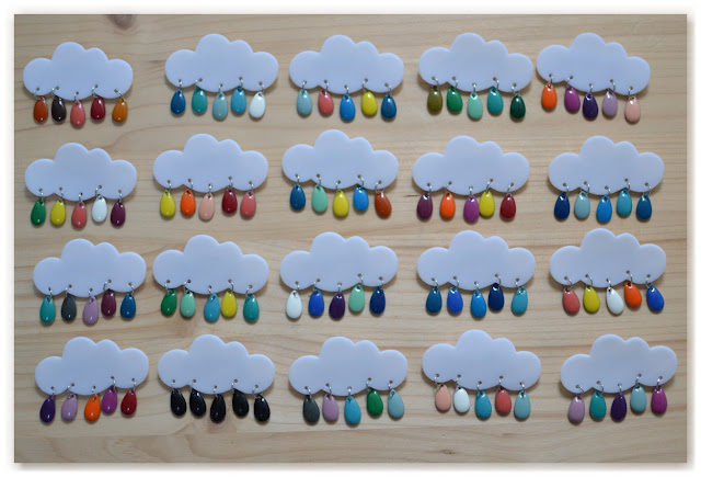 broches nuages et gouttes multicolores made in velanne