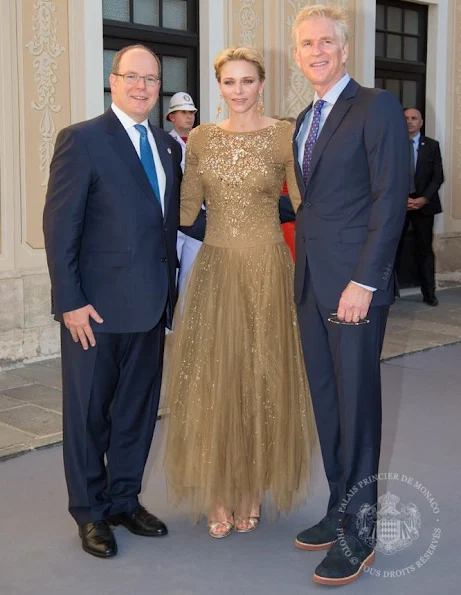 Prince Albert and Princess Charlene of Monaco held a reception for actors at the Prince's Palace