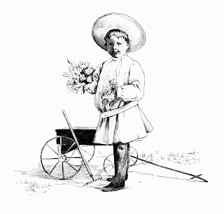 child gardening flower artwork drawing illustration digital download