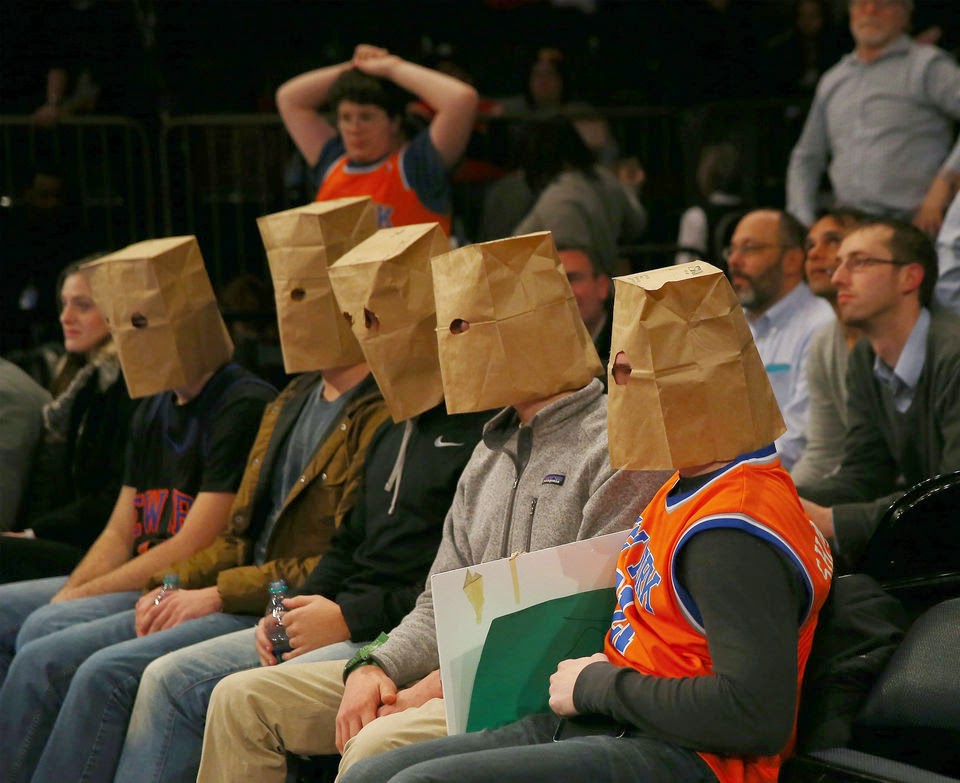 the other paper Knicks fans wear paper bags on heads during game (VIDEO)