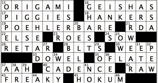 Rex Parker Does The Nyt Crossword Puzzle Offspring Of Beauty Thu 4 30 15 Paige Of Broadway London S West End Galloping Gourmet In Germany Clothing Line From Oscar Winning Singer