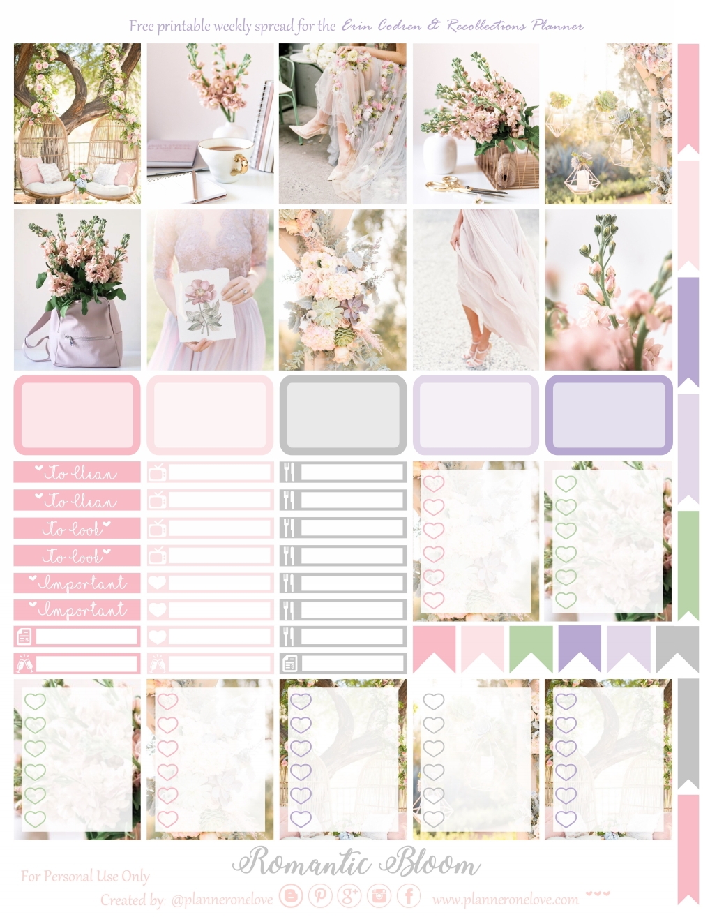 Free Pink & lilac, Romantic Bloom Printable Planner Stickers for EC ...