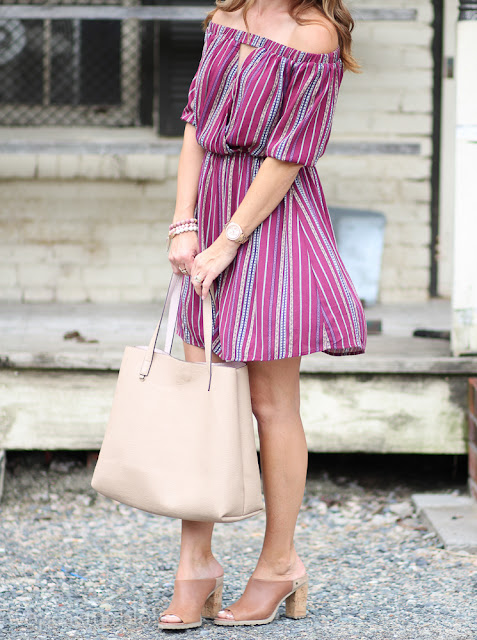 Two Peas in a Blog: Burgundy Stripe OTS Dress + Link Up