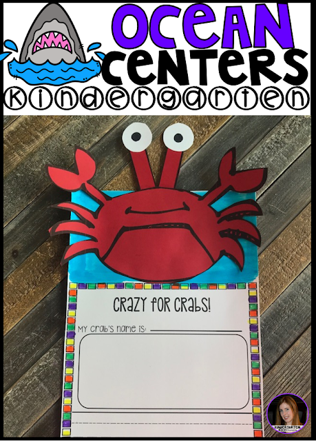 Ocean Centers Math and Literacy Crafts and Activities is perfect for springtime in kindergarten or summer school for students moving from kindergarten to first grade. There are tons of hands on craftivities, writing, literacy and math center that students will love. 