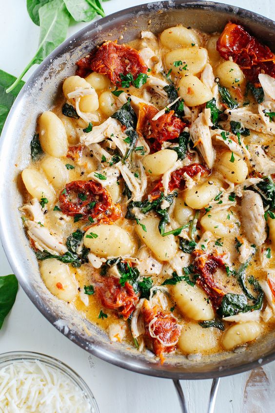 This EASY One Skillet Sun Dried Tomato Chicken and Gnocchi is the perfect weeknight dish that is super flavorful and made in under 30 minutes! This EASY One Skillet Sun Dried Tomato Chicken and Gnocchi is the perfect weeknight dish that is super flavorful and made in under 30 minutes!