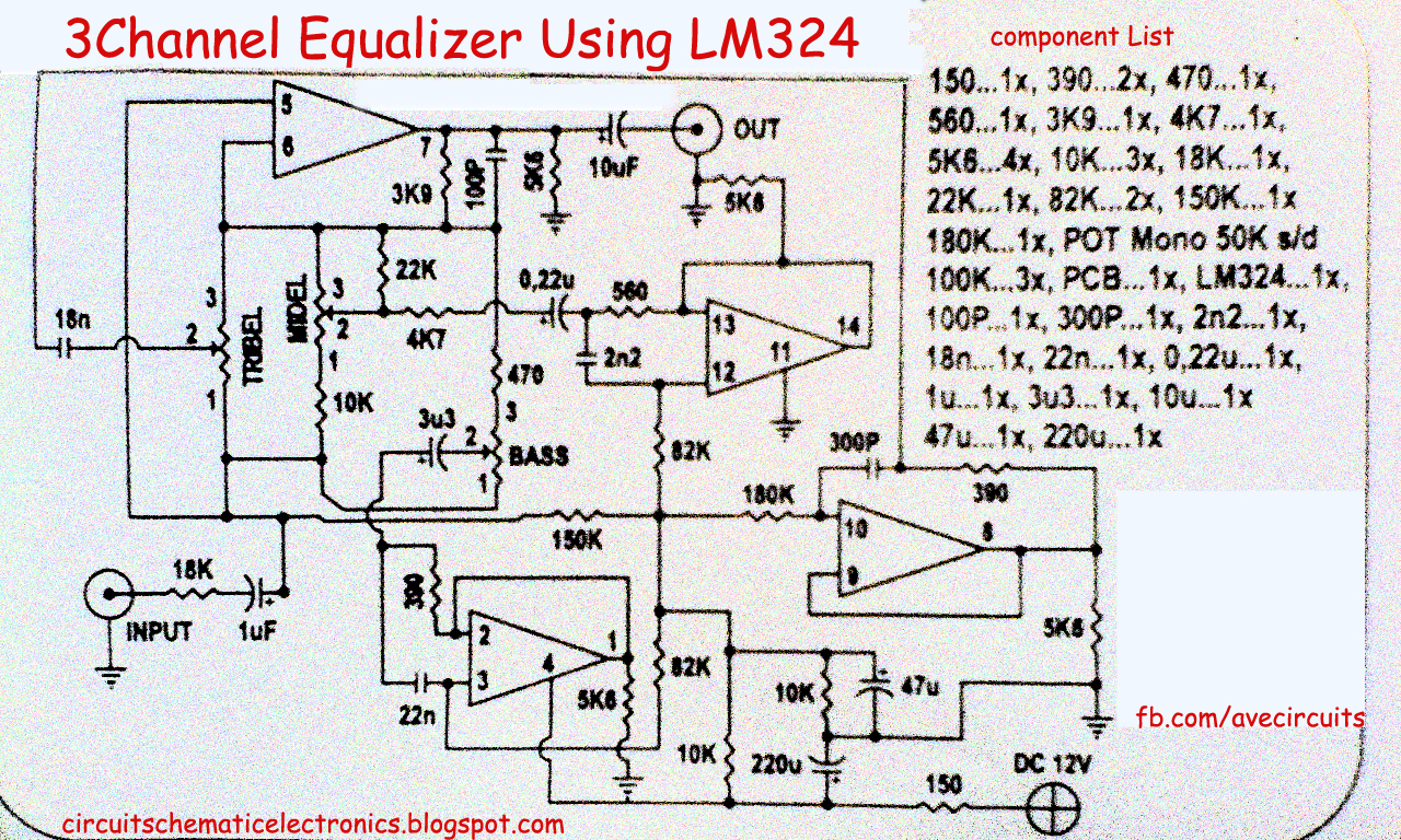 3 Channel Equalizer Using LM324 - Electronic Circuit