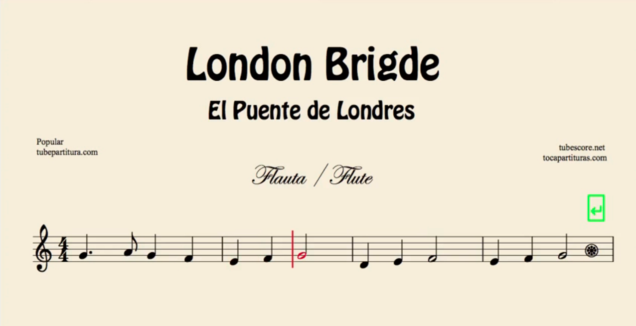 El Puente de Londres Partitura de Flauta, Violín, Saxofón Alto, Trompeta, Viola, Oboe, Clarinete, Saxo Tenor, Soprano Sax, Trombón, Fliscorno, chelo, Fagot, Barítono, Bombardino, Trompa o corno, Tuba...