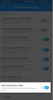 bật mini chat zalo bật mini chat zalo