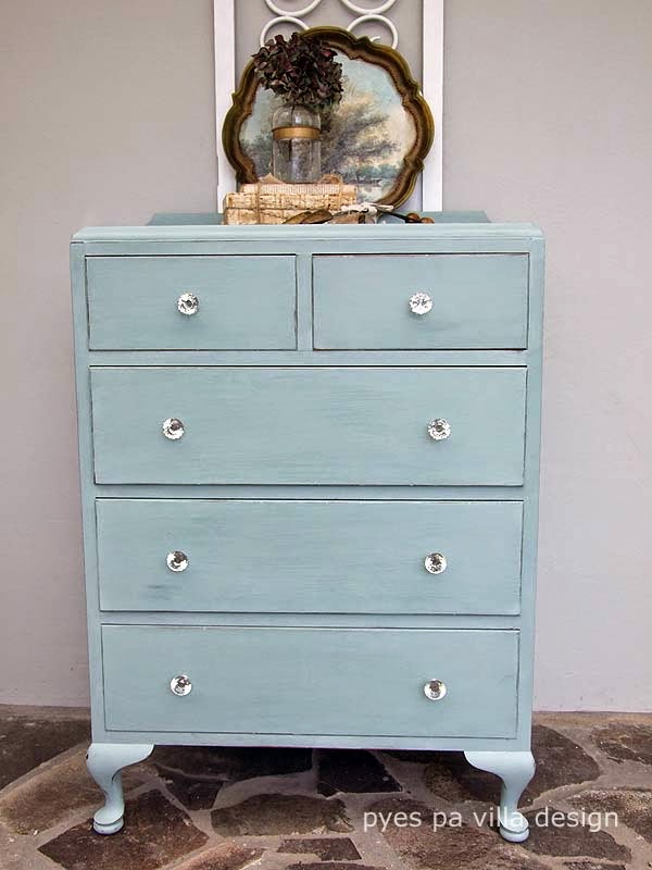 Pyes Pa Villa Design: Queen Anne Tall boy painted in custom Duck Egg Blue