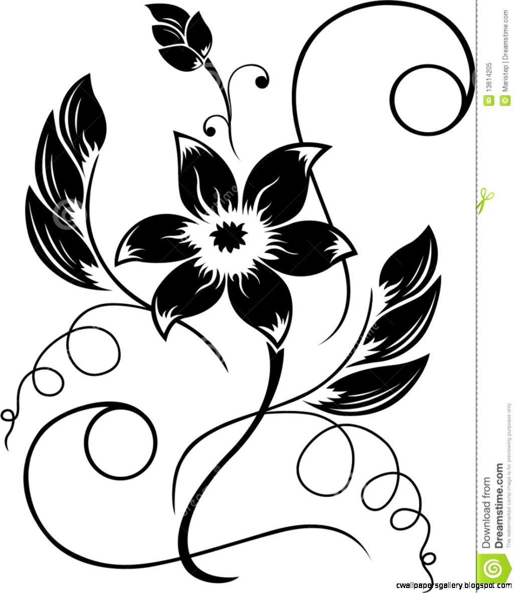 Simple Flower Black And White Drawing