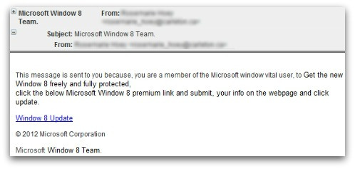 Phishing mail offering free version of Windows 8