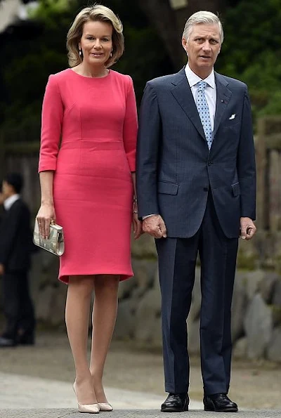 Belgian Royals visit Nezu Shrine in Tokyo, Japan. Queen Mathilde and King Philippe