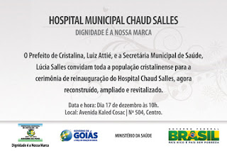 Convite reinauguração hospital de Cristalina