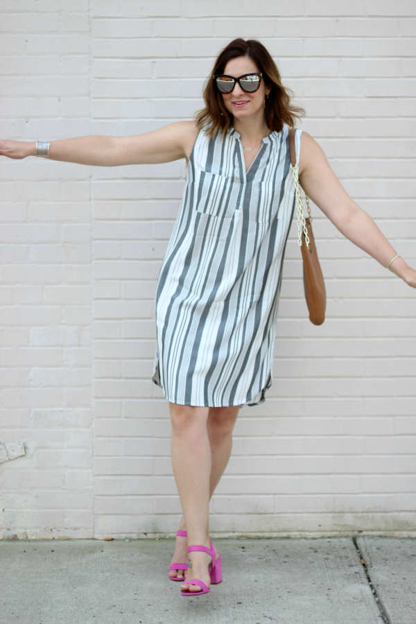 striped shirt dress, style on a budget, how to style a shirt dress, summer style, budget friendly fashion