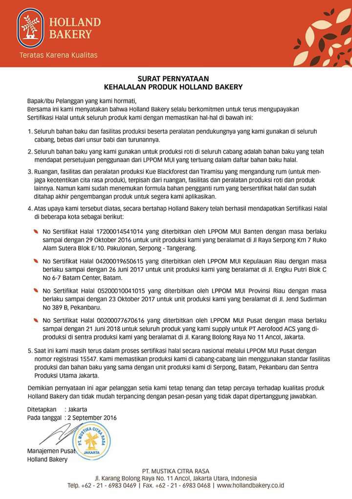 Coretan SHANIN Apakah Holland Bakery itu Halal?